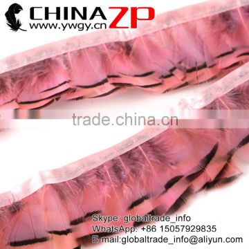 Top sale chicken plumage fringe factory wholesale dyed Baby Pink and Natural Chukar Partridge Hen Feather ribbon trimmings