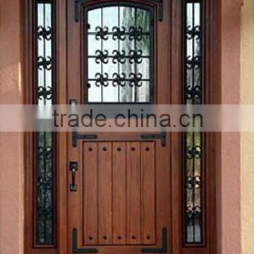 delicate wooden door with sidelite and beautiful decoration