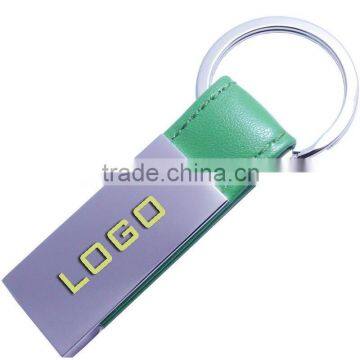 Fashion Square Leather Engraved Metal Keychain