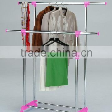 Expandable Double bar clothes hanging stand cloth rack Garment Rack Pink clothes hanging stand