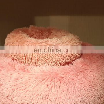 Long Plush Fluffy Donut Pet Bed Anti Slip Dot Bottom Round Calming Cat Puppy Dog Donut Bed
