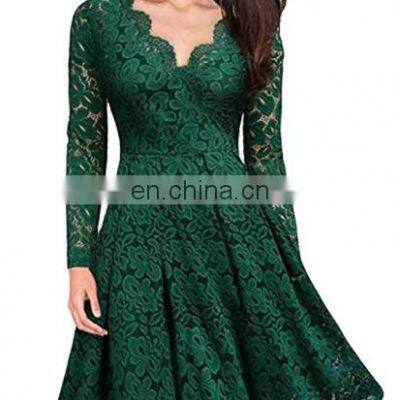 Factory direct sales 2021 Christmas women's fall/winter fashion trend all-match long-sleeved lace dress