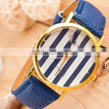 Best price Fashion Women Classic tripes Print Leatheroid Analog Quartz Dress Wrist Watches Candy color