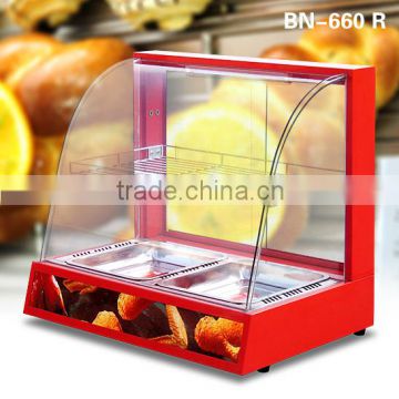 Curved Glass Warming Display Showcase, Hot Food Warmer Display Showcase BN-660.R