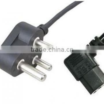 SABS approval power cord 3pin plug with angled IEC C13