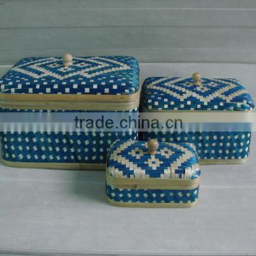 Cheap Handicraft Vietnam bamboo basket, bamboo box, Set of 3 box with lid for decoration and storage box