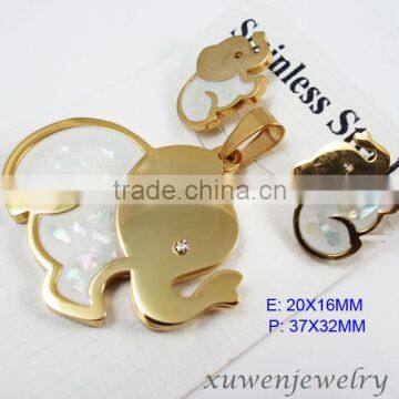 gold plated elephant stainless steel animal jewelry with shell