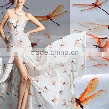 dragonfly printed chiffon silk polyester fabric