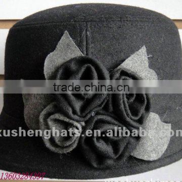 2012newest black cotton bucket flower hat .lady cotton hat.hot sell hat