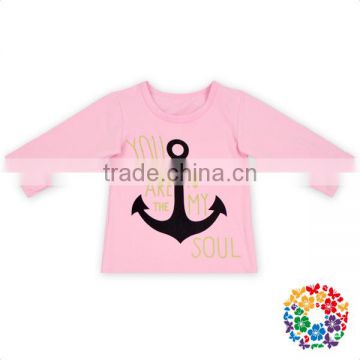 Latest Fancy Girls Tops Baby Long Sleeve Cotton Tops Anchor Print Kids Boutique Tops