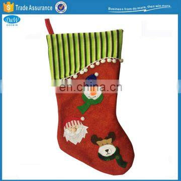 Christmas Stocking with Santa Claus Face Snowman Reindeer Embroidery