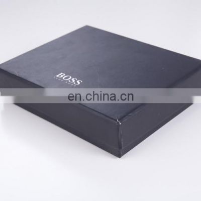 Black box with silver foil luxury black boxes with inside printing clothes packaging boxes with metal eyelet