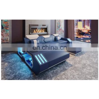 Luxury leather home theater living room sofa set furniture with LED lights