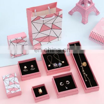 RTS Pink Retail ring necklace earrings box jewelry packaging box set for gift