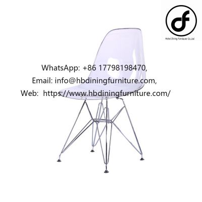 Translucent plastic wire leg dining chair