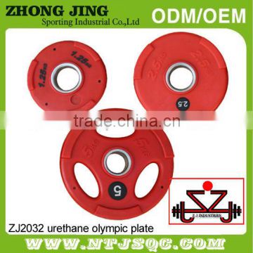 customized logo colorful tri-handle rubber Olympic weight plate