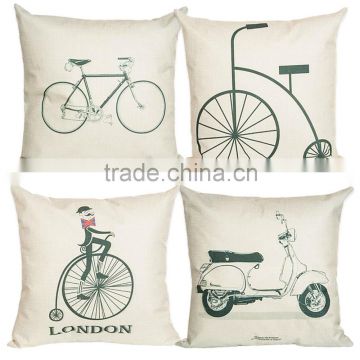 2016 hot sale 100% polyester home decorative bike custom printing cheap cushion cover