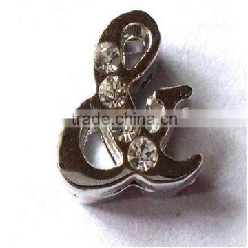 Hot Sale Alloy Rhinestone 8mm Slide Charms Online "&" Shaped Beads