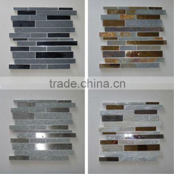 stainless steel mix stone mosaic wall linear tile