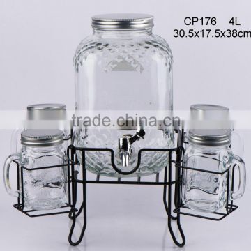 Juice dispenser with glass mugs and metal rack (CP176)