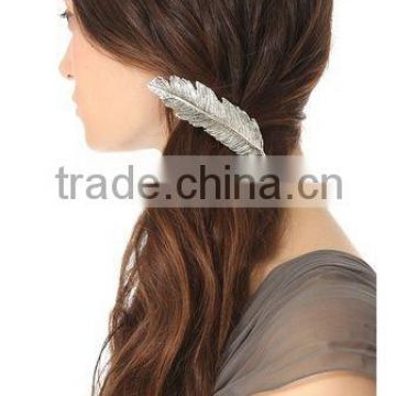 Yiwu factory silver leaf shape hair clip,fashion girls hair clip