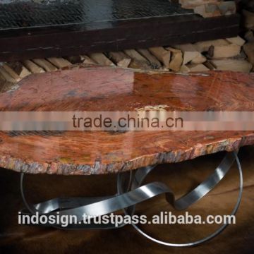 Petrified wood slabs, tables and decoration
