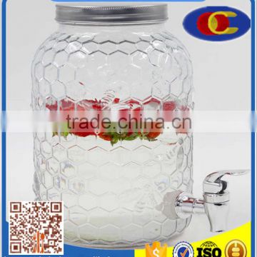 6L Clear Glass Beverage Dispenser Jar with tap glass juice bottle