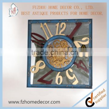 antique decorative metal mirror printing clock with wheel gear decor