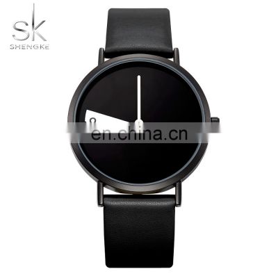 SHENGKE New Trendy Handwatchs Minimalist Dial Design Watchs Black PU Strap Wrist Watchs K0090L