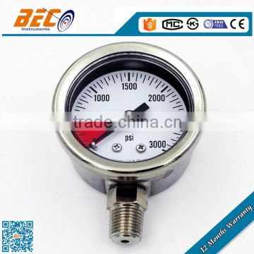 (YBF-40A) 40mm popular size liquid filling type use no oil water protection stainless steel connection air gauge