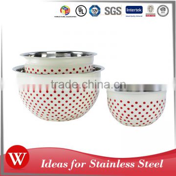 High quality 3pcs set fruit kitchen mixing bowl new design stainless steel salad bowl with colorful powder coating