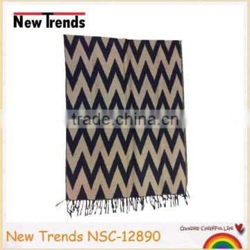 Camel & black waves chevron pattern tassels scarf