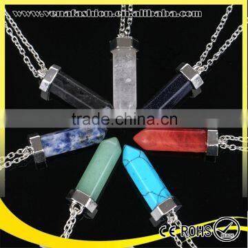 silver chain bullet nature stone necklace stone