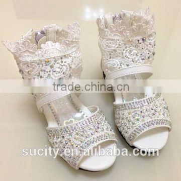 beautiful luxury sexy girls fabric flat sandals with diamonds and back zipper