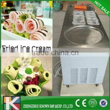 CE 2 Pans Fried Ice Cream Machine for Ice Cream Rolls making with 4 universal wheels