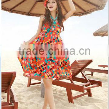 Summer bohemia one-piece dress short skirt suspender skirt plaid beach dress