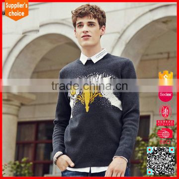 New fashion long sleeves jacquard style men heavy knit pullover sweaters