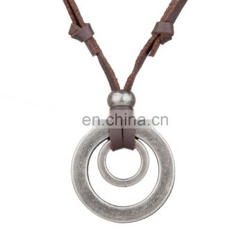 Vintage Double Round Leather Necklace