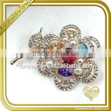 2016 fashion flower pearls rhinestone brooches austrian crystal diamond brooch FB-057