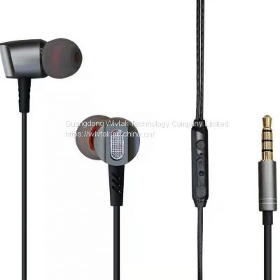 factory price metallic earphone  with 3.5mm plug and volume switch mic for audio and mobile phone accessories