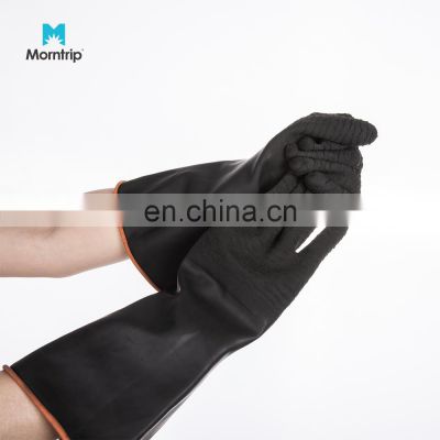 EN388 Heavy-Duty Industrial Chemical Resistant Non Allergic Reusable Reinforced Thick Natural Latex Rubber Gloves