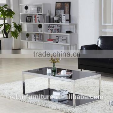 LIving room RB-1306 Modern black stoving varnish rectangular tempered glass coffee table with stainless steel tea table
