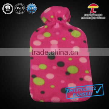 large cheap fleece hot water bag with cover with colourful small & large dots