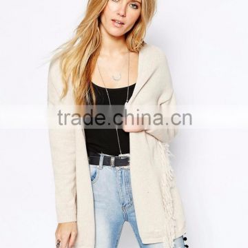 Chunky women Cardigan With Fringing Dropped shoulders Relaxed fit 100% Cotton
