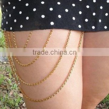 New Women Trendy Sexy Gold Thigh Leg Chain Jewelry Body Bikini Harness Body Chain