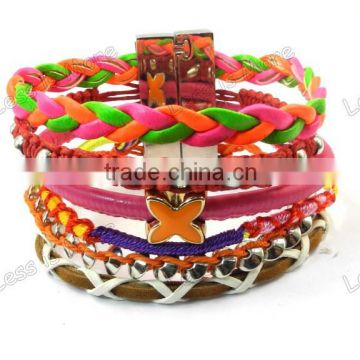 Color nylon thread woven bracelet with metal pearl