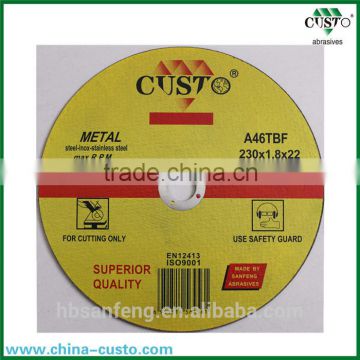230x2.0x22.2mm For Stainless steel of Yellow Color With ISO 9001 and MPA EN12413 T41 Cutting discs