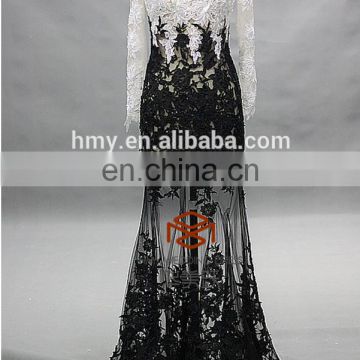 See Through Lace Mermaid Prom Dress Prom Gown HMY-D079 Long Sleeve Floor Length Online Real Model Custom Made