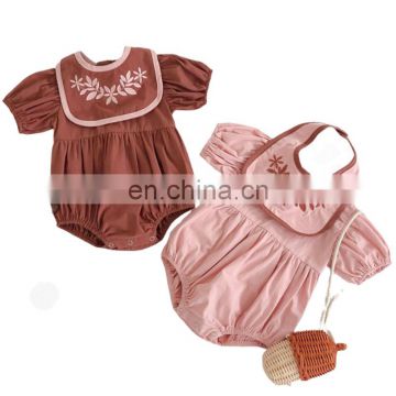 0-3Yrs Baby Girls Clothes Puff Sleeve Baby Girls Bodysuits Embroidery Infant Girls Jumpsuits Summer Baby Bodysuit With Bibs