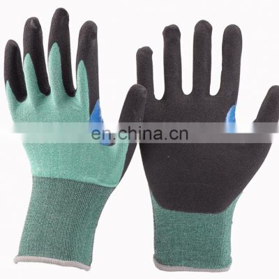 18Gauge Green HPPE Glass Fiber Black PU Coated Cut Resistant Gloves Slash Proof Safety Gloves Anti Cutting Level 3